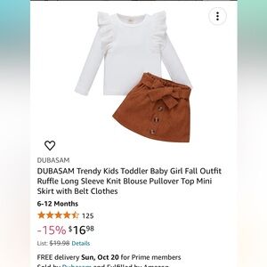 Fall corduroy skirt with ruffle top! 6-12 mo.